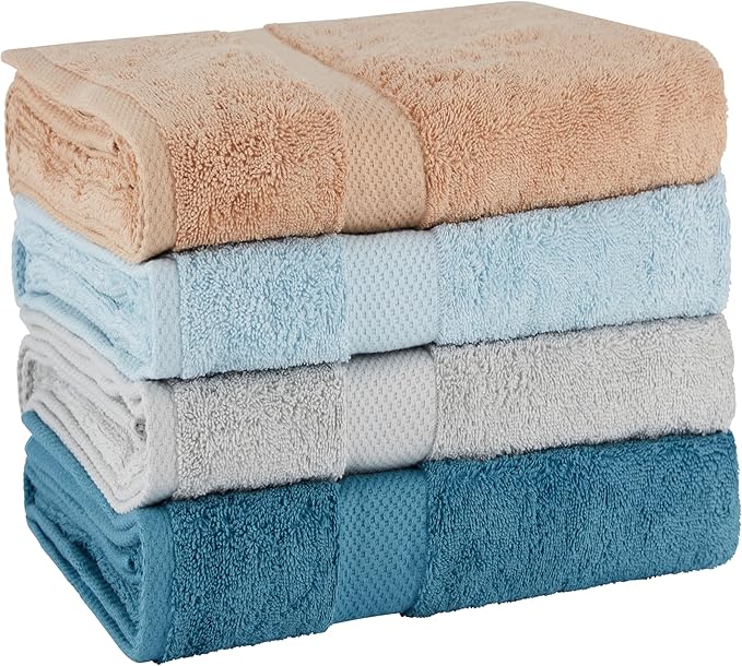 BolBom Towels 4 Pack Medium Bath Towel Set, 27“X54” Inches, 500 GSM 100% Ring Spun Cotton, Lightweight and Highly Absorbent Quick Drying Premium Towels for Hotel,Spa,Bath and Bathroom