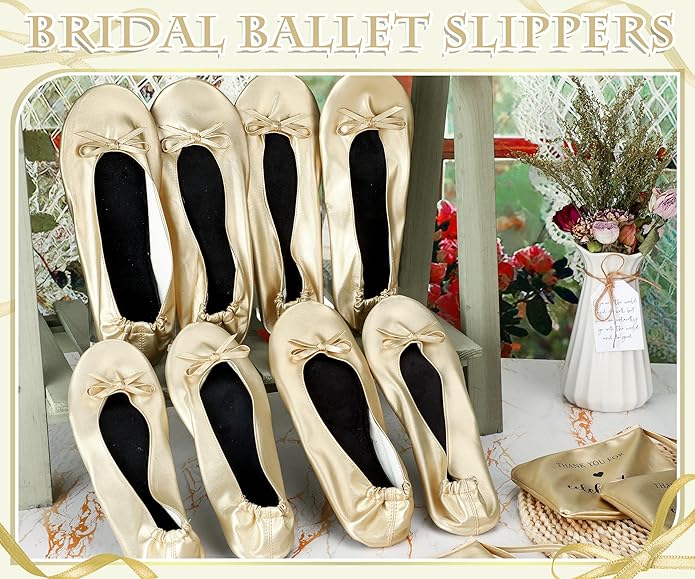 Cuffbow Wedding Foldable Flats Dancing Shoes Bulk Women's Roll up Ballet Flats Wedding Party Slippers for Bridesmaids Guests