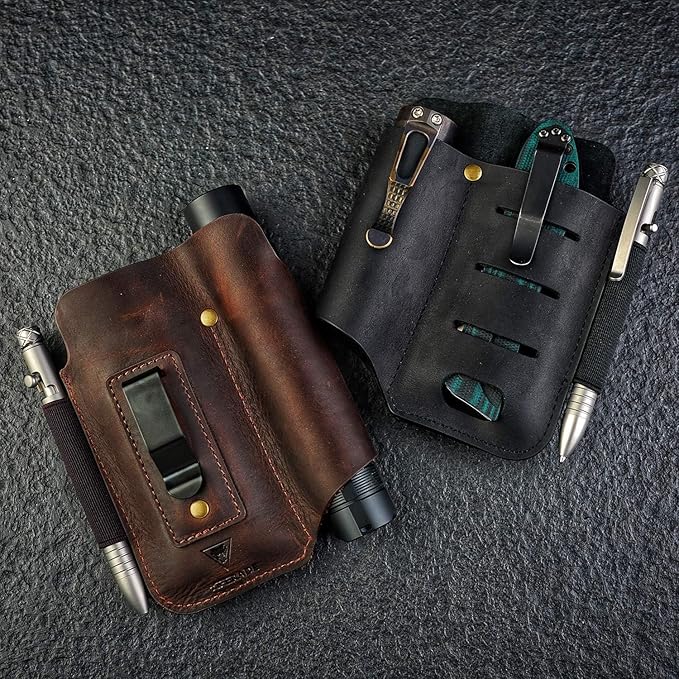 VIPERADE PJ15 Multitool Sheath for Belt, Leather Flashlight Holster, EDC Belt Organizer, Leather EDC Pocket Organizer, Flashlight Sheath