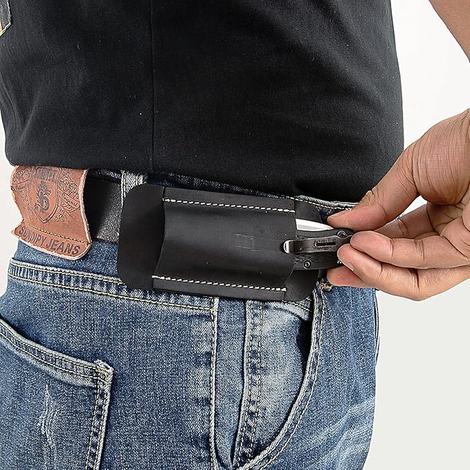 Knife Sheath,Leather Knife Sheath for Belt,Horizontal Carry Pocket Knife Holder,EDC Belt Organizer,Handmade Compact Draw Knife Holster,EDC Pocket Organizer,Sheath for Folding Knife (Black)