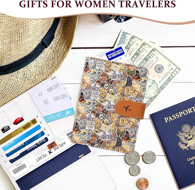 COSHAYSOO Personalized RFID Passport Holder for Travel Women Passports Cover Case Air Essentials Airplane Flight Accessories Airline Plane Flying Must Haves Christmas Gifts for Travellers