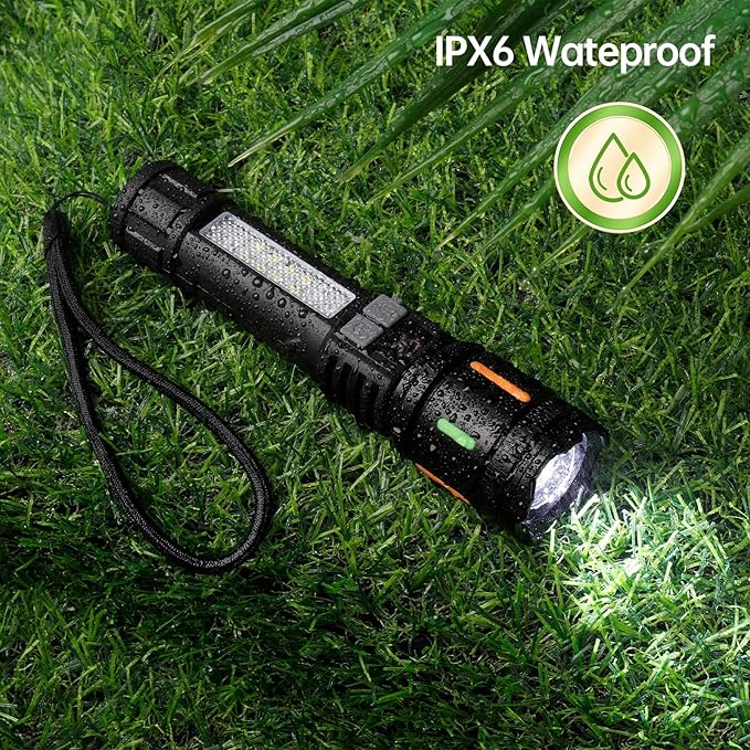 Rechargeable Flashlights High Lumens 900,000L (2 Packs), 5 Modes Super Bright Led Handheld Flash Light Battery Powered with COB Side Light, USB C Charging, Power Display, Waterproof, Zoomable Beam