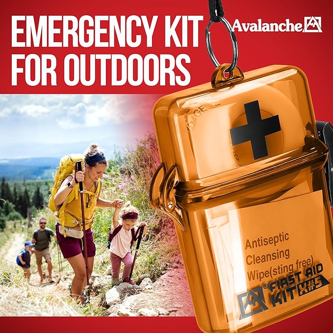 Avalanche Mini First Aid Kit, 30 Pcs Emergency Supplies Kit in Waterproof Case for Home, Car, Travel, Sports or Camping, First Aid Kit in Hard Case & Carabiner, Orange