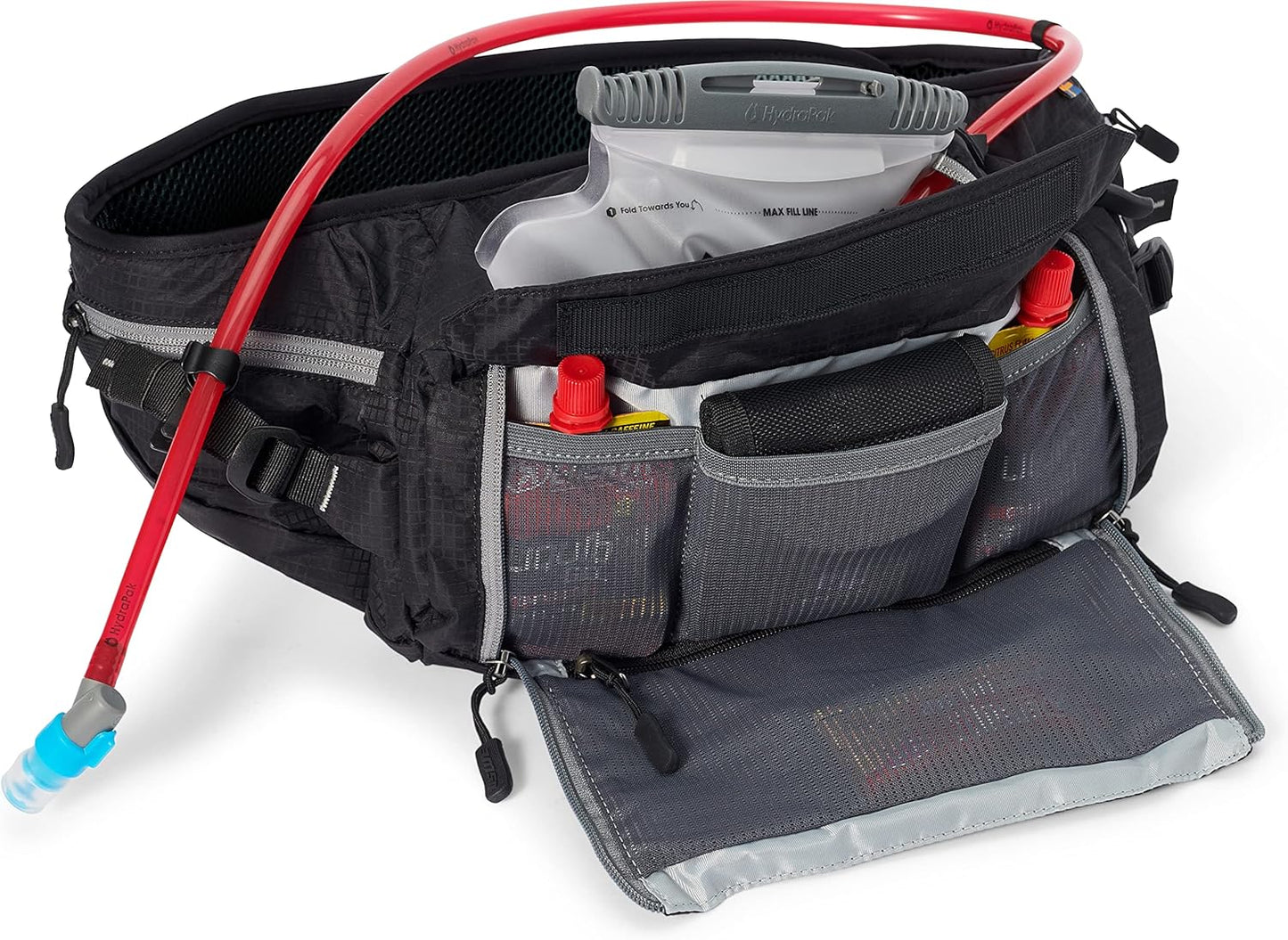 USWE Zulo Hydration Hip Pack - with Organizer and Side Pockets, Bounce Free Hip Belt (6L, Black)