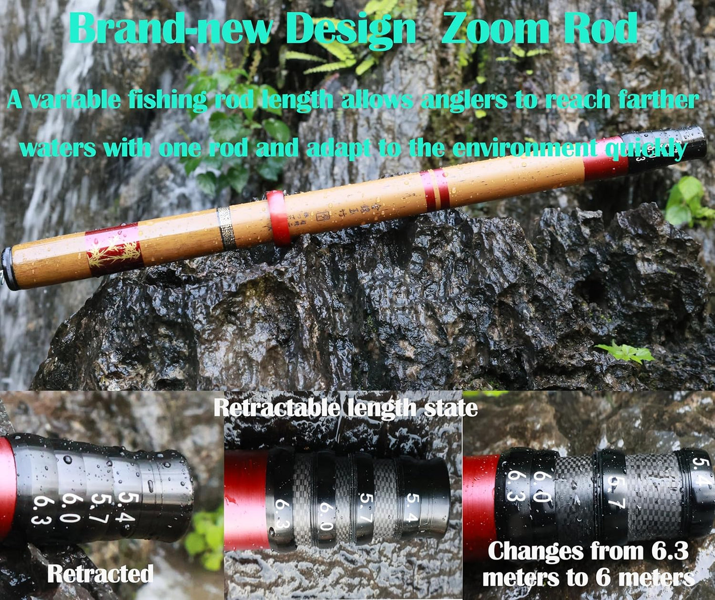 Telescopic Rod Kit Tenkara Fishing Rod Kit 20FT-Zoom Stream 4 Lengths Collapsible Fly Rods Backpacking Fishing Pole Quality Carbon Tube Creek Rods