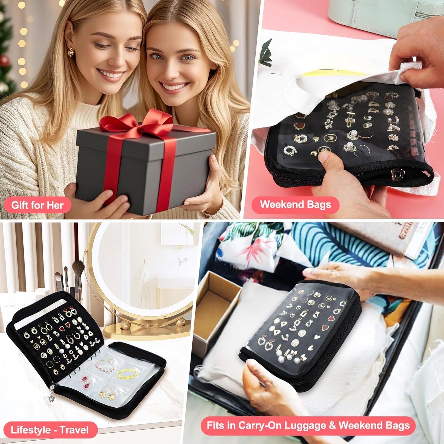 Meneng Earring Travel Case Organizer: Transparent Jewelry Storage Book with 20 PVC Pages + 2 Velvet Sheets - Crush Proof Jewelry Binder for Bloggers