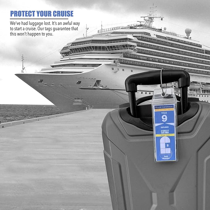 Cruise On Royal Caribbean Cruise Luggage Tag Holder (4 Pack) β Fits All Royal Caribbean Ships, Durable Travel ID Holders for 2026-2027 Cruises, Clear Waterproof Cruise Essentials