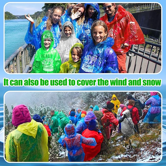 Handepo 200 Pcs Adults Rain Ponchos Bulk Disposable Rain Ponchos with Hood Emergency Disposable Raincoat for Adults Homeless