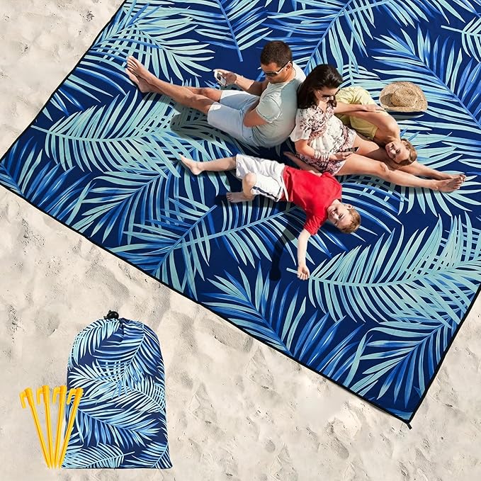 Beach Blanket Waterproof Sandproof Beach Mat 79" X 83"/10'x9'for 2-8 Adults Quick Drying Outdoor Picnic Mat Beach Accessories for Travel, Camping, Hiking