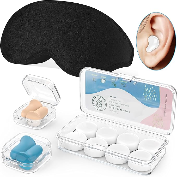 Silicone Earplugs - Ultra Soft Foam Earplugs - Sleep Eye Mask for Men Women, Upgraded 3D Hollowed Design, Value Pack–for Sleeping, Snoring, Travel, Airplanes, Shift Work,32dB Highest NRR