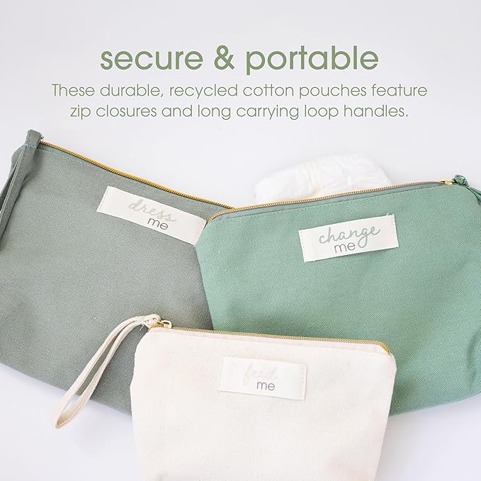Pearhead Mommy and Baby Things Pouch Set, Canvas Zipper Organizer Bags for Diaper Bag and Travel, Cosmetic and Makeup Bag for Mom