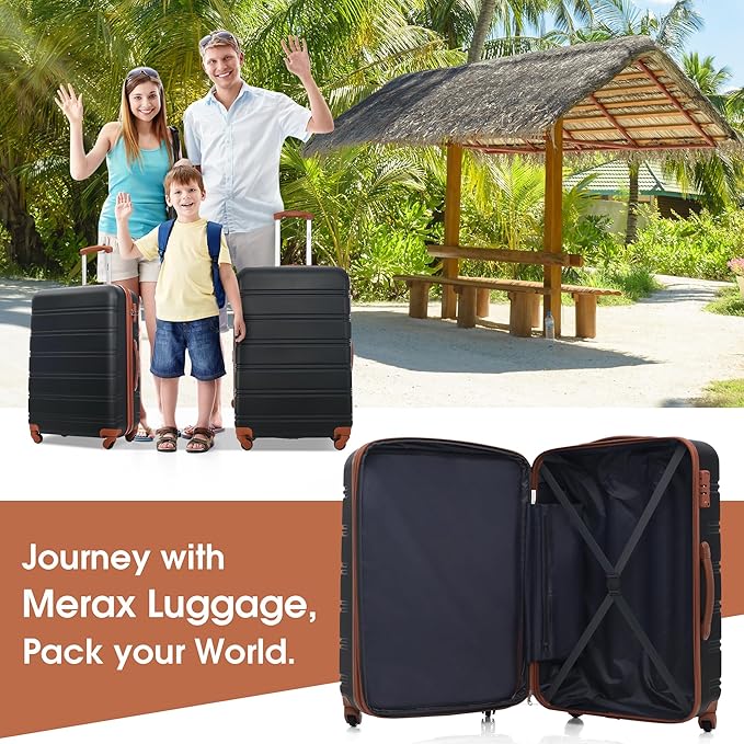 Merax Luggage sets of 13 Piece 16 20 20 28 IN Carry on Luggage Hard Case Black and Brown Luggage Expandable Checked Luggage Suitcase Set with Wheels