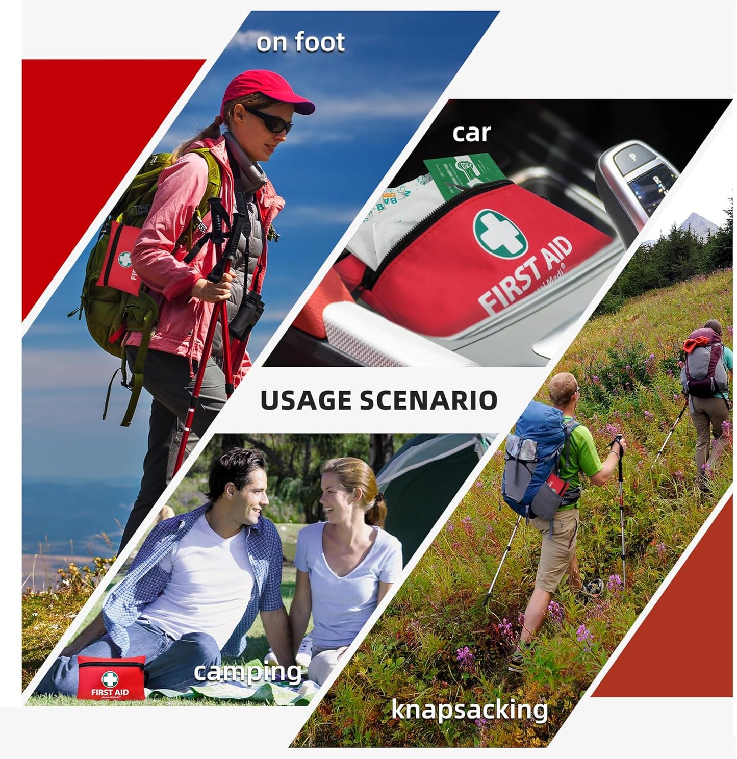 General Medi Mini First Aid Kit, 110 Piece Small First Aid Kit - Includes Emergency Foil Blanket, Scissors for Travel, Home, Office, Vehicle, Camping, Workplace & Outdoor (Red)