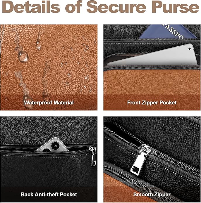Anti-Theft Crossbody Purse for Women, Crossbody Shoulder Bag with Built-in Wallet & RFID Blocking for Travel Workout