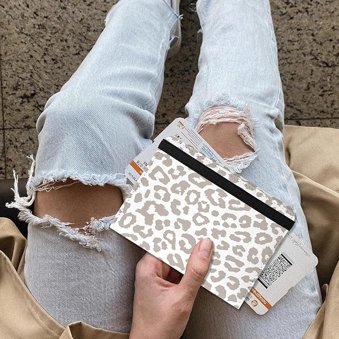 Cute Passport Holder and Holder Combo Passport Cover with RFID Blocking Women Men Compatible Wallet Credit Card Protector(Grey Leopard Cheetah Pattern)