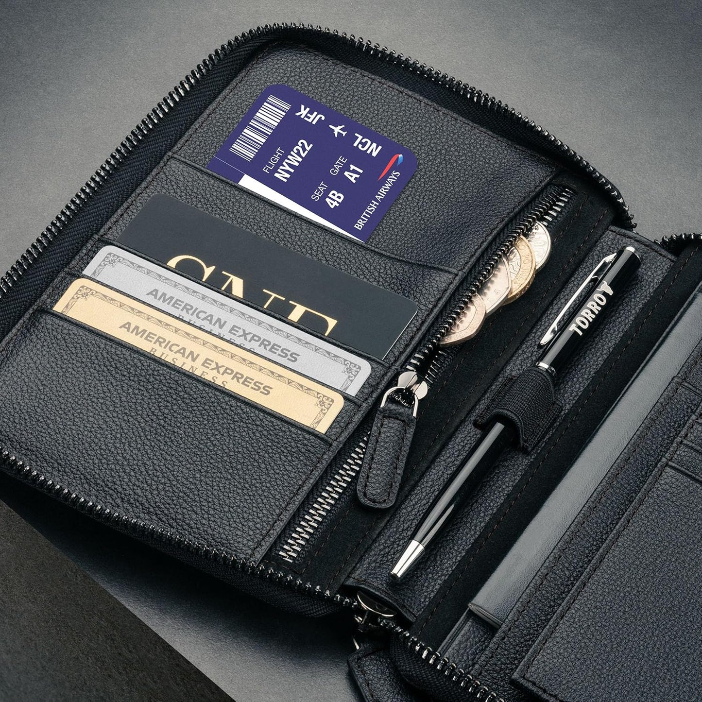 TORRO Travel Wallet – Genuine Leather Travel Organiser with Passport Holder and Detachable Cardholder