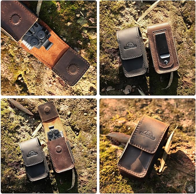 Topstache Leather Multitool Sheath - Belt Clip Multitool Holster for Leatherman - Leather Tool Pouch - Multi Tool Case Sheath for Belt - Magnetic Closure Pocket EDC Organizer, M,DarkBrown