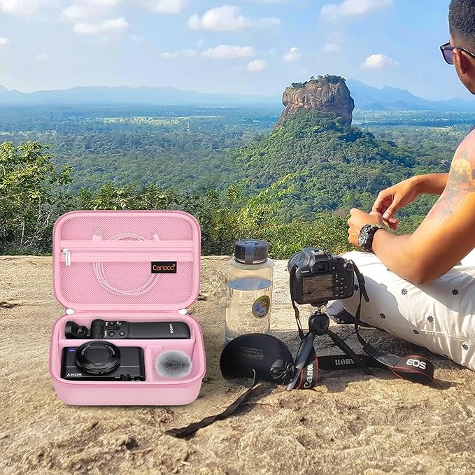 Canboc Carrying Camera Case for Sony ZV-1F/ ZV-1/ ZV-1II Vlog Digital Camera & Vlogger Accessory Kit Tripod, Travel Storage Bag with Strap, Mesh Pocket fit Cable, Pink