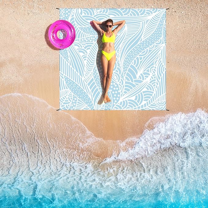 Beach Blanket Waterproof Sandproof Beach Mat for 1-8 Adults Quick Drying Durable Outdoor Picnic Mat for Beach Festival Travel Camping Hiking (BL-Ripple, 79"×108"(6 Person))