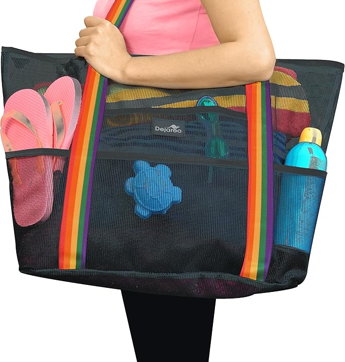 Dejaroo Mesh Sand Free Bag - Strong Lightweight Bag For Beach & Vacation Essentials. Tons of Storage!