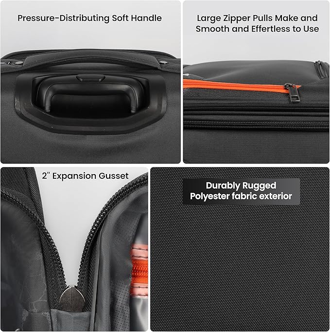 2-Piece Set (22in/32)Softside Expandable 20% Luggage w/TSA LOCK,Front Opening Softside Luggage Sets w/Spinner Wheels,Lightweight Travel Luggage Rolling Suitcase for Men/Women(Black,22in/32in)