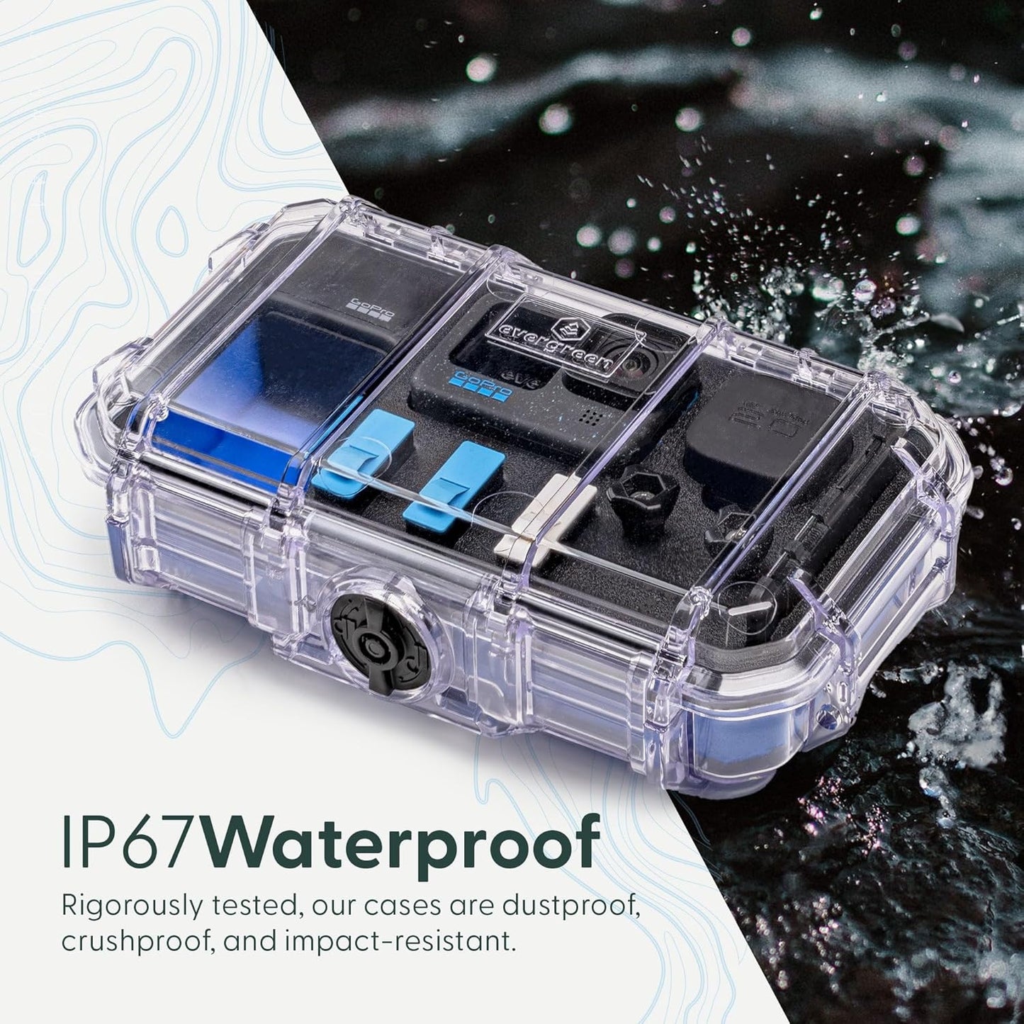 Evergreen ToughBox - Protective Case for GoPro | Compatible with GoPro Hero 9, 10, 11, 12 | Waterproof, Shockproof, Dustproof | Pre-Cut Battery Insert, Max Lens Mod, Bonus SD Card Holder (Clear)