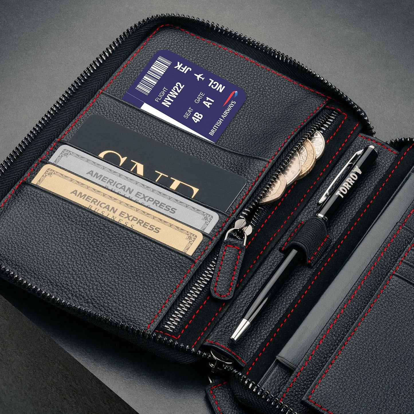 TORRO Travel Wallet – Genuine Leather Travel Organiser with Passport Holder and Detachable Cardholder