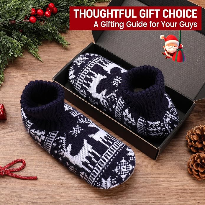 Ultrafun Fuzzy Slipper Socks for Men, Non Slip Warm Plushed Lined Indoor House Socks with Grips Christmas Gifts