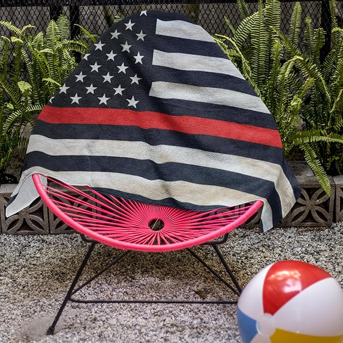 Fallen First Responder Beach Towel 30”x60” – 100% Cotton Velour, Absorbent, Quick-Dry, Easy Pack for Travel, Beach, Pool, or Sunbathing – Lightweight, Compact Thin Blue, Red & Green Line Tribute