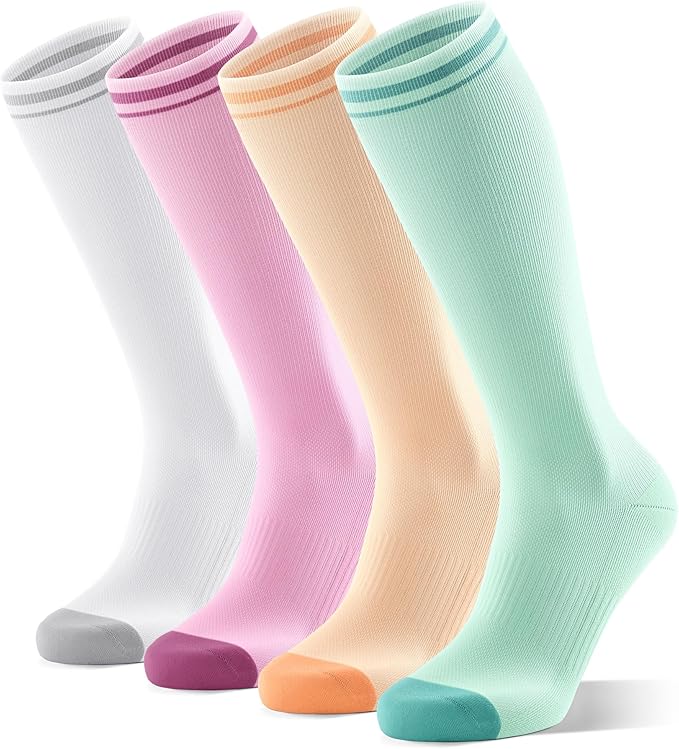 FITRELL 4 Pairs Compression Socks for Women & Men, 15-20mmHg Circulation Support for Athletic Travel Daily Wear