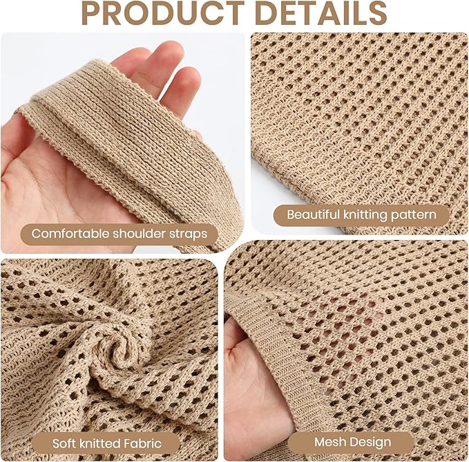 SUOSDEY Crochet Mesh Beach Tote Bag, Knit Summer Vacation Aesthetic Boho Tote Bag for Women