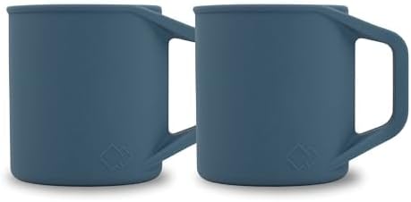 Silicone Coffee Cup - Food Grade Silicone Camping Mug with Handle - Portable, Collapsible Coffee Mug - BPA Free, Dishwasher Safe and Microwave Safe 12- oz (Slate Blue, 2 Pack)