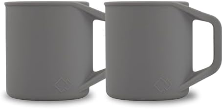 Silicone Coffee Cup - Food Grade Silicone Camping Mug with Handle - Portable, Collapsible Coffee Mug - BPA Free, Dishwasher Safe and Microwave Safe 12- oz (Granite Gray, 2 Pack)