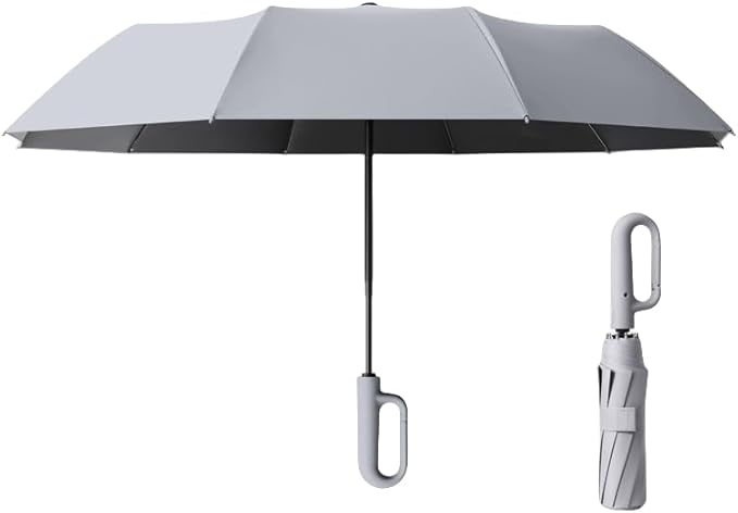 Travel Folding Golf Umbrella 10 Ribs Automatic Open/Close,Lightweight Compact Portable Backpack Car Parasol Outdoor,Sun/Rain,Anti 99 UV Protection UPF 50,Men Women Carabiner Handle Design