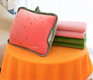 Rikyo 15" Stuffed Fruit Travel Blanket and Pillow Set,3 in 1 Plush Stuffed Hugging Pillow with Warming Hands Pillow Blanket for Kids Gift Airplane Train Bed Office Nap (Watermelon Red-Watermelon)