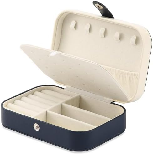 Travel Jewelry Box, PU leather Small Jewelry Organizer For Female Girls, double layer portable mini travel case for storing earrings, rings, necklaces.(Dark Blue 2pcs)