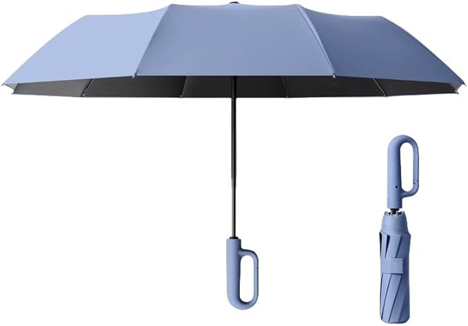 Travel Folding Golf Umbrella 10 Ribs Automatic Open/Close,Lightweight Compact Portable Backpack Car Parasol Outdoor,Sun/Rain,Anti 99 UV Protection UPF 50,Men Women Carabiner Handle Design