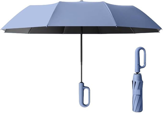 Travel Folding Golf Umbrella 10 Ribs Automatic Open/Close,Lightweight Compact Portable Backpack Car Parasol Outdoor,Sun/Rain,Anti 99 UV Protection UPF 50,Men Women Carabiner Handle Design