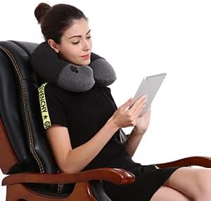 Inflatable Travel Neck Pillow, Airplane Neck Pillow for Long Flight Sleeping,Soft 100% Cotton Travel Pillow for Plane Head Rest, Portable Traveling Essentials