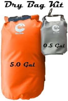 Waterproof dry bag combo for outdoor and waterspors, with large 5.0 Gal (assorted colors) and 0.5 Gal (grey) bags | Ideal for kayaking, boating, hiking, the beach and other outdoor sports (Orange)