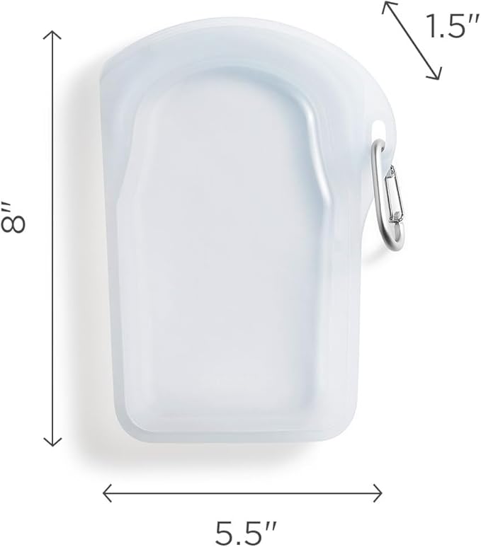Stasher Silicone Reusable Storage Go Bag with Carabiner Clip, Bag for Travel, Microwave, Dishwasher, Oven, Safe, Sous Vide, Eco Friendly, Outdoor Snack Storage Pouch, 18 oz, Waterfall | Leakfree Travel Bag