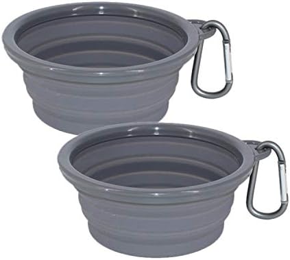 Collapsible Portable Silicone Big Dog Bowls,2 Pack,34 oz/Each Bowl,Silicone Basic Bowl with Plastic Rim and D-Ring,Foldable Travel pet Feeder,Portable Basic Bowl for Dog (Grey)