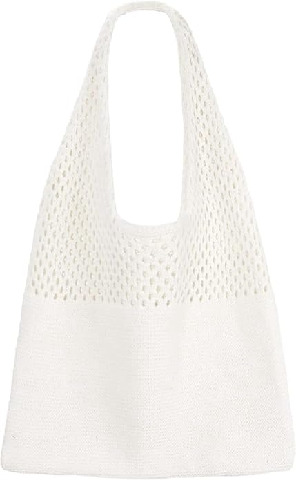 Beach Tote Bag for Women, Crochet Boho Aesthetic Mesh Shoulder Summer Vacation