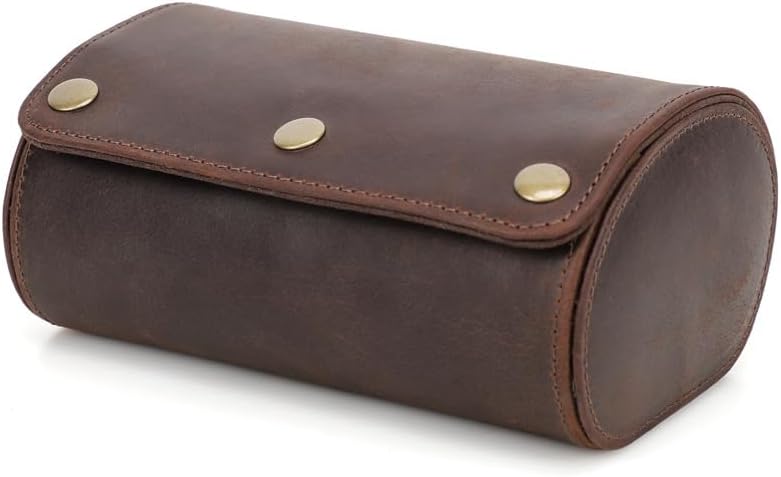 Genuine Leather Watch Roll Travel Case,2 Slots Vintage Full Grain Leather Watch Box with Pillow for Men,Watch Storage Organizer for Home Storage,Anniversary Birthday Christmas Gift