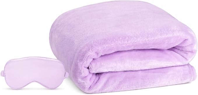 Travel Blanket, Airplane Blanket, Ultra-Soft, Warm & Lightweight, 65x40 in, Outdoor Blanket Essentials for Women, Men & Kids, Included Eye Mask, Luggage Sleeve & Backpack Clip Purple