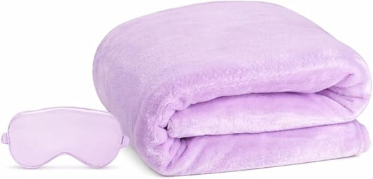 Travel Blanket, Airplane Blanket, Ultra-Soft, Warm & Lightweight, 65x40 in, Outdoor Blanket Essentials for Women, Men & Kids, Included Eye Mask, Luggage Sleeve & Backpack Clip Purple