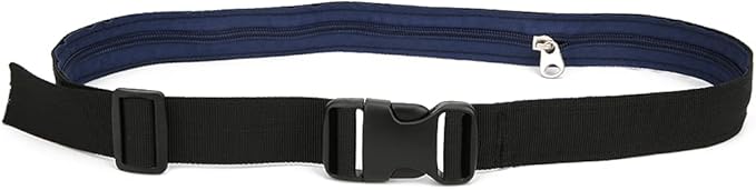 Anti Theft Money Belt with Zippered Concealed Pocket, Sports Waist Bag for Running Outdoor Travel, Black Polyester Wallet Belt with Secure Release Buckle for Men Women (3CM)