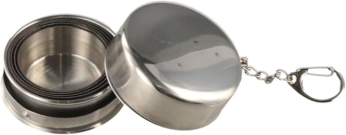 2Pcs 70ML /2.5oz Stainless Steel Folding Cup, Reusable Portable Collapsible Cup Drinking Mug with Lids Keychain for Outdoor Travel Camping Hiking Fishing