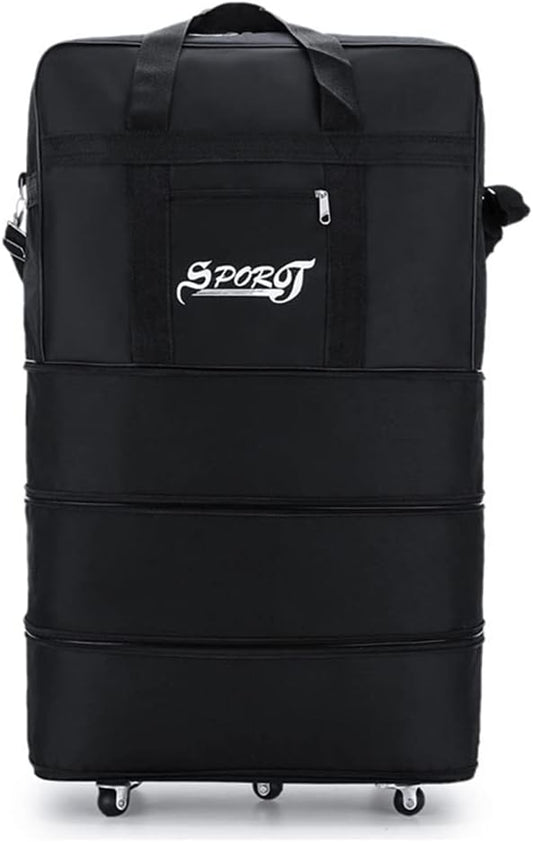 M Size Expandable Travel Oxford Duffel Bag with Wheels Waterproof Lightweight Traveling Foldable Suitcase (Black)