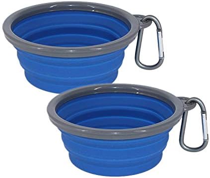 Collapsible Portable Silicone Big Dog Bowls,2 Pack,34 oz/Each Bowl,Silicone Basic Bowl with Plastic Rim and D-Ring,Foldable Travel pet Feeder,Portable Basic Bowl for Dog (Green)
